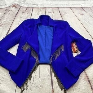 NWT Royal blue blazer with gray chain fringe small One Monarchy